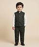 Rikidoos Cotton Woven Full Sleeve 3 Piece Party Suit With Embellished Floral Detailing - White & Dark Green