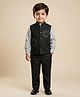 Rikidoos Cotton Woven Full Sleeve 3 Piece Party Suit With Embellished Floral Detailing - Light Grey & Black