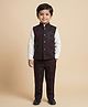 Rikidoos Cotton Woven Full Sleeve 3 Piece Party Suit With Embellished Floral Detailing - White & Wine