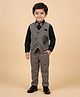 Rikidoos Cotton Woven Full Sleeve 3 Piece Party Suit With Bow & Lion Embroidery - Black & Grey