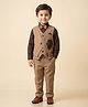 Rikidoos Cotton Woven Full Sleeves 3 Piece Party Suit With Lion Embroidery & Bow Applique - Brown