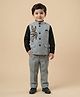 Rikidoos Cotton Woven Full Sleeve 3 Piece Party Suit With Embellished Bird & Brooch - Black & Grey