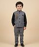 Rikidoos Cotton Woven Full Sleeves 3 Piece Party Suit With Embellished Bird & Brooch - Black & Dark Grey