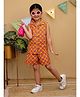 Tiny Bugs Cotton Woven Sleeveless Floral Printed Coordinating Shirt & Shorts Set - Orange