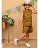 Tiny Bugs Cotton Woven Sleeveless Floral Printed Coordinating Shirt Styled Top & Shorts Set - Olive Green