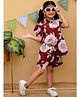 Tiny Bugs Cotton Woven Puffed Sleeves Floral Printed Coordinating Top & Shorts Set - Maroon