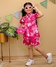Tiny Bugs Cotton Woven Puffed Sleeves Floral Printed Coordinating Top & Shorts Set -Pink
