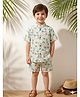 Tiny Bugs Cotton Woven Puffed Sleeves Coconut Trees Printed Coordinating Shirt & Shorts Set - White