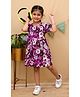 Tiny Bugs Cotton Woven Puffed Sleeves Floral Printed Dress - Purple