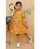 Tiny Bugs Cotton Woven Half Sleeves Floral Printed Dress - Yellow