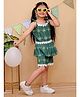 Tiny Bugs Cotton Woven Sleeveless Floral Printed Lace Embellished Coordinating Top & Shorts Set - Green