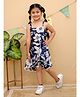 Tiny Bugs Cotton Woven Sleeveless Floral Printed Coordinating Frock Styled Top & Shorts Set - Navy Blue