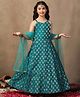 Fashion Dream Silk Knit Sleeveless Abstract Printed Dress With Dupatta - Teal