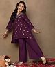 Fashion Dream Chanderi Woven Three Fourth Sleeves Snow Flake Foil Printed Kurti & Pants Set - Dark Purple