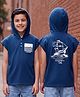 Arias 100% Cotton Sleeveless Hooded T-Shirt with Front & Back Boat Print - Blue