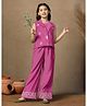 Fashion Dream GIrls Silk Blend Sleeveless Embroidered Crop Top And Palazzo With Jacket - Pink