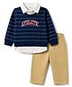 Babyhug Single Jersey Knit Full Sleeves Striped T-Shirt & Pant Set With Text Print - Blue & Beige