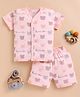 BUMZEE Cotton Knit Half Sleeves Bear Printed Coordinating Jhabla & Short Set - Peach