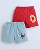 BUMZEE Cotton Knit Pack Of 2 Duck & Soldier Printed Shorts  - Red & Sea Green