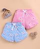 BUMZEE Cotton Knit Pack Of 2 Floral Printed Shorts - Pink & Sky Blue