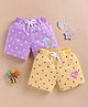 BUMZEE Cotton Knit Pack of 2 Polka Dots Printed Heart & Star Applique Detailed Shorts - Yellow & Lavender