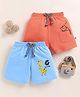 BUMZEE Cotton Knit Pack Of 2 Giraffe & Cat Printed Shorts - Orange & Sky Blue