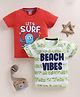 BUMZEE Cotton Knit Pack Of 2 Half Sleeves Beach Vibes & Lets Surf Text Printed Tees - Red & Green