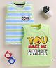 BUMZEE Cotton Knit Pack Of 2 Sleeveless Striped & You Make Me Smile Text Printed Tees - Green & Multi Colour