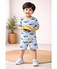 BUMZEE Cotton Knit Half Sleeves Vehicle Printed Coordinating Tee & Shorts Set - Sky Blue