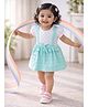 BUMZEE Cotton Knit Half Sleeves Abstract Printed Dress - Mint Green & Off White