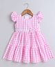 BUMZEE Woven Frill Sleeves Bow Applique Detailed Checked Dress - Pink