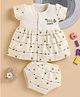 BUMZEE Cotton Knit Cap Sleeves Bees Printed Dress With Bloomers - Cream