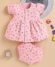 BUMZEE Cotton Knit Cap Sleeves Hearts Printed Dress With Bloomer - Peach