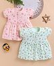 BUMZEE Cotton Knit Pack Of 2 Half Sleeves Hearts & Floral Printed Dresses - Green & Peach