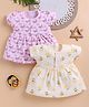 BUMZEE Cotton Knit Pack Of 2 Cap Sleeves Butterfly & Lemons Printed Dress - Pink & Yellow