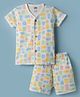Pink Rabbit Sinker Knit Half Sleeves Kitty Printed Co-Ords T-Shirt & Shorts Night Suit - OffWhite