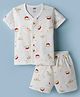 Pink Rabbit Sinker Knit Half Sleeves Mushroom Printed Co-Ords T-Shirt & Shorts Night Suit - OffWhite