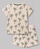 Pink Rabbit Sinker Knit Half Sleeves Palm Tree Printed Co-Ords T-Shirt & Shorts Night Suit - Beige