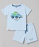 Pink Rabbit Sinker Knit Half Sleeves Dino & Vehicles Printed T-Shirt & Shorts Set - Light Blue