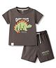 Pink Rabbit Sinker Knit Half Sleeves T-Shirt & Shorts Set with Dino Print - Charcoal Grey