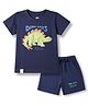 Pink Rabbit Sinker Knit Half Sleeves Dino Printed T-Shirt & Shorts Set - Navy Blue