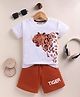 NUTTY BUTTY Sinker Knit Half Sleeves Tiger Printed Tee & Shorts - Brown