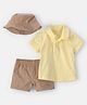 Carter's Cotton Knit To Woven Half Sleeves Polo T-Shirt With Shorts & Cap With Sun Print - Yellow