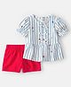 Carter's Cotton Knit To Woven Half Sleeves Striped Top & Shorts With Fruit Print & Applique - Multicolor