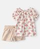 Carter's Cotton Knit To Woven Half Sleeves Top & Shorts With Floral Print - Multicolor