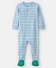 Carter's 100% Cotton Woven Full Sleeves Striped Footed Sleepsuit - Blue
