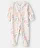 Carter's 100% Cotton Woven Full Sleeves Footed Sleepsuit with Floral Print - Ivory