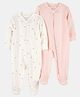 Carter's Cotton Woven Full Sleeves Striped & Printed Footed Sleepsuits Pack of 2 - Ivory & Pink