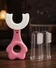 JoyBuzz Baby U Shaped Toothbrush with 2 Finger Toothbrush Set | Soft Silicone | BPA Free | 360° Cleaning | 0.3 Years  Pink
