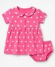 Babyhug Interlock Knit Cotton Half Sleeves Frocks with Bloomer & Heart Print - Pink